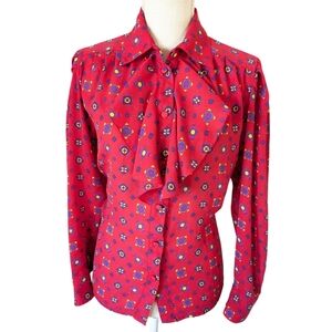 Vintage‎ Josephine Womens Blouse Statement Blouse Ruffle Neck Red